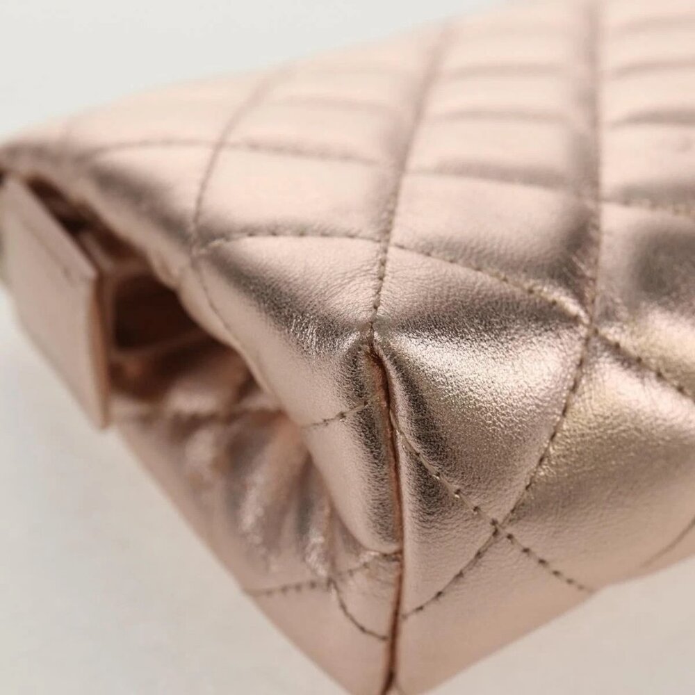 CHANEL Matelasse Pouch Lamb Skin Pink Gold CC Auth 157936M - Picture 3 of 16